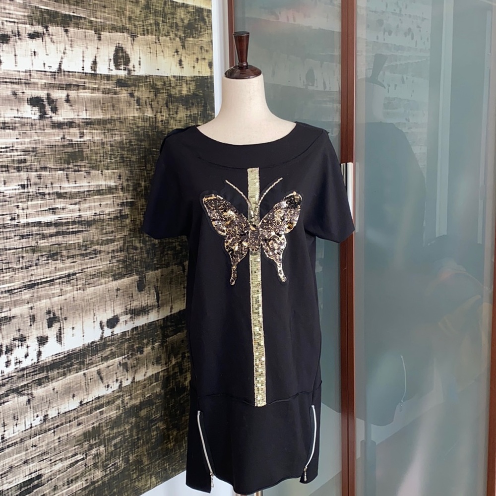 ELITE black dress with sequin butterfly M